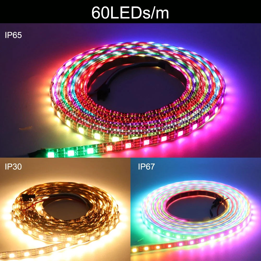 DC5V WS2812B Individually Addressable Smart 5050SMD RGB LED Strip WS2812 30/60/74/96/144Leds/Pixels/m Magic Light IP30/65/67