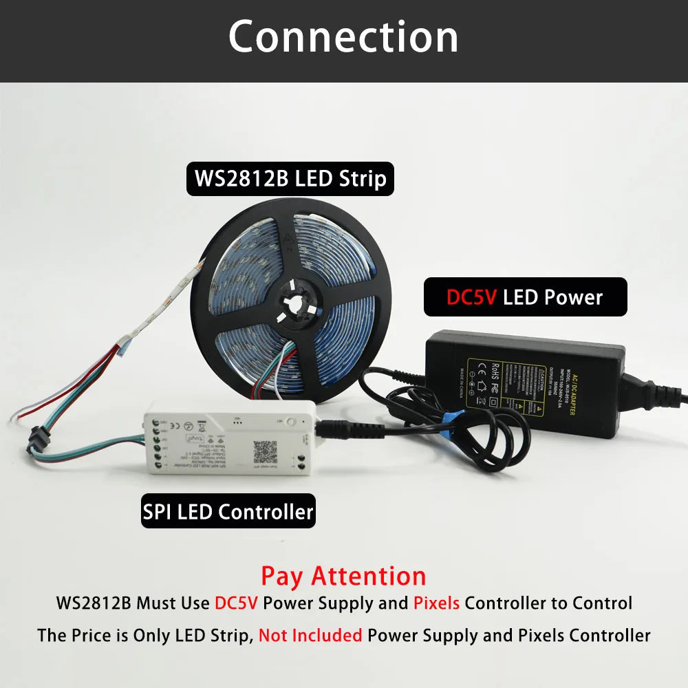 DC5V WS2812B Individually Addressable Smart 5050SMD RGB LED Strip WS2812 30/60/74/96/144Leds/Pixels/m Magic Light IP30/65/67